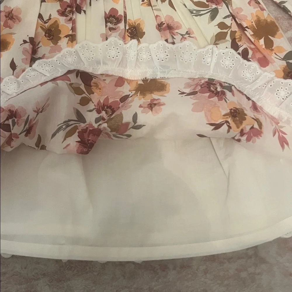 Cotton floral long sleeve dress with eyelet lace trim + bloomers- cottagecore